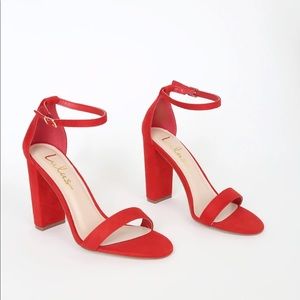 Lulu’s Taylor Red Suede Ankle Strap Heels